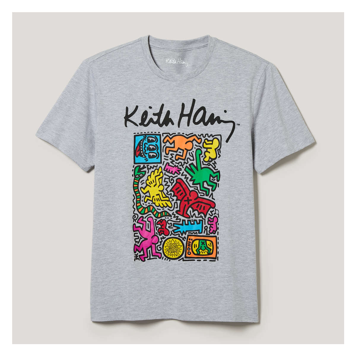 Gender-Free Adult Keith Haring Pop Shop T-Shirt in Light Grey Mix